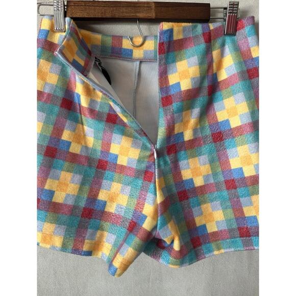 Cider BRIGHT PLAID MINI SKIRT Medium Skort High Waisted - Picture 5 of 6